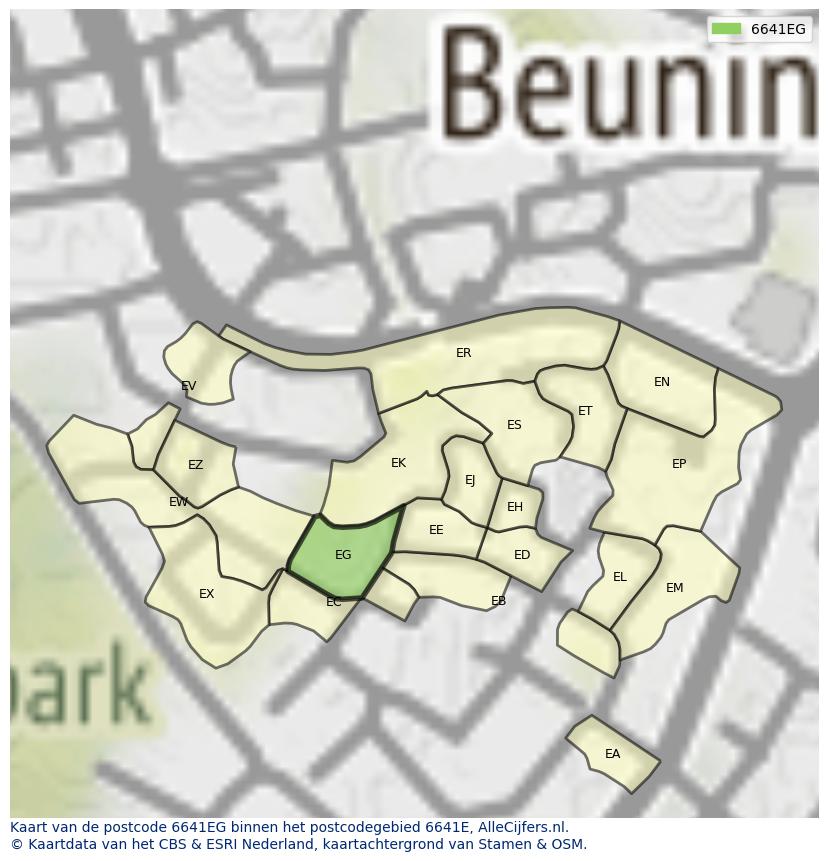 Afbeelding van het postcodegebied 6641 EG op de kaart.