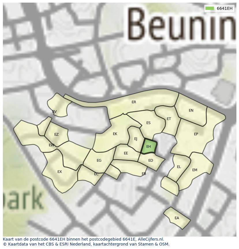Afbeelding van het postcodegebied 6641 EH op de kaart.