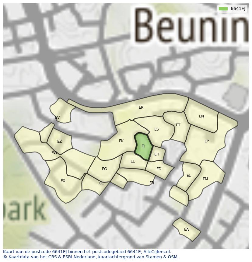 Afbeelding van het postcodegebied 6641 EJ op de kaart.