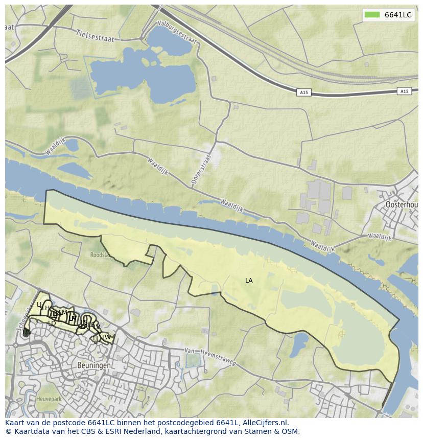 Afbeelding van het postcodegebied 6641 LC op de kaart.