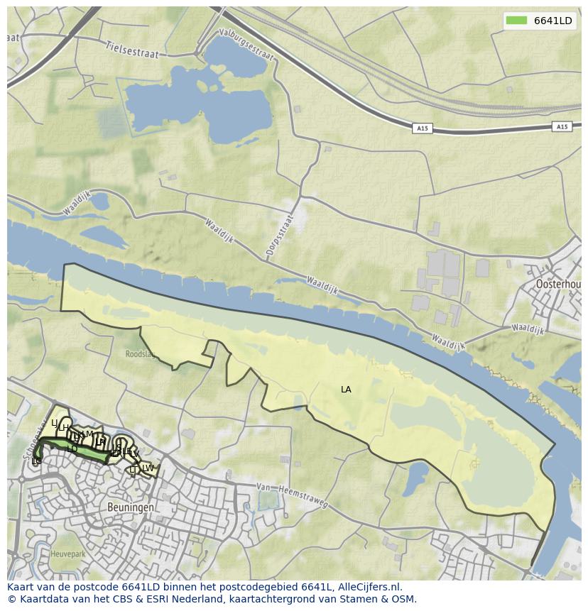 Afbeelding van het postcodegebied 6641 LD op de kaart.