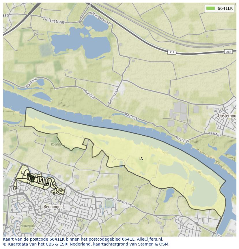 Afbeelding van het postcodegebied 6641 LK op de kaart.