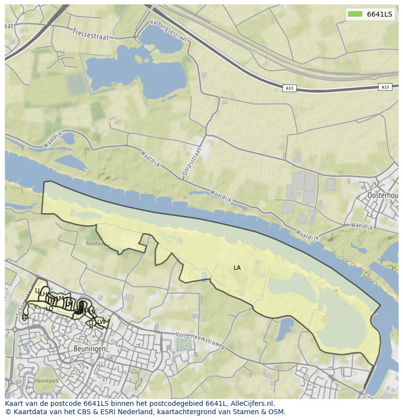 Afbeelding van het postcodegebied 6641 LS op de kaart.