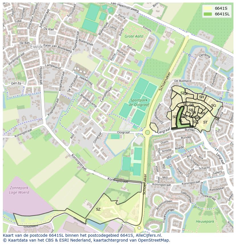 Afbeelding van het postcodegebied 6641 SL op de kaart.