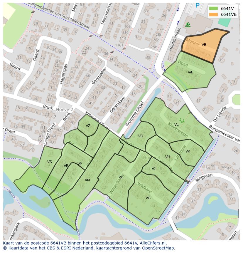 Afbeelding van het postcodegebied 6641 VB op de kaart.