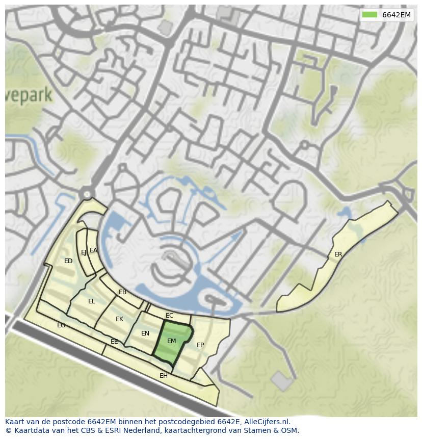 Afbeelding van het postcodegebied 6642 EM op de kaart.