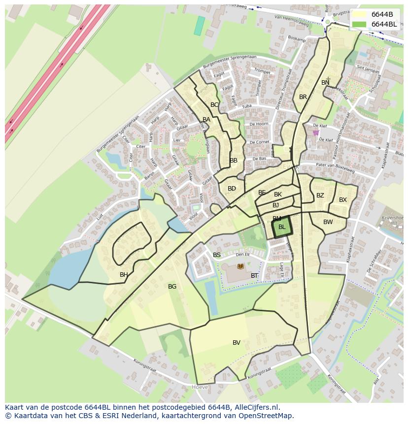 Afbeelding van het postcodegebied 6644 BL op de kaart.