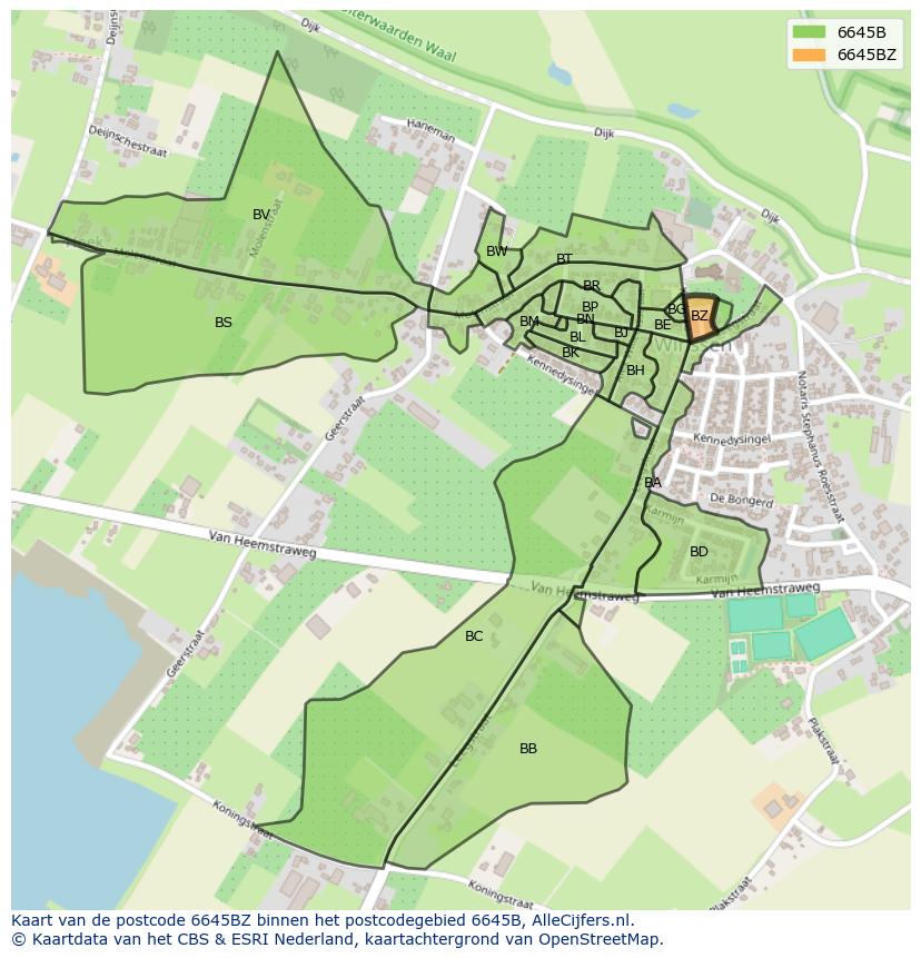 Afbeelding van het postcodegebied 6645 BZ op de kaart.