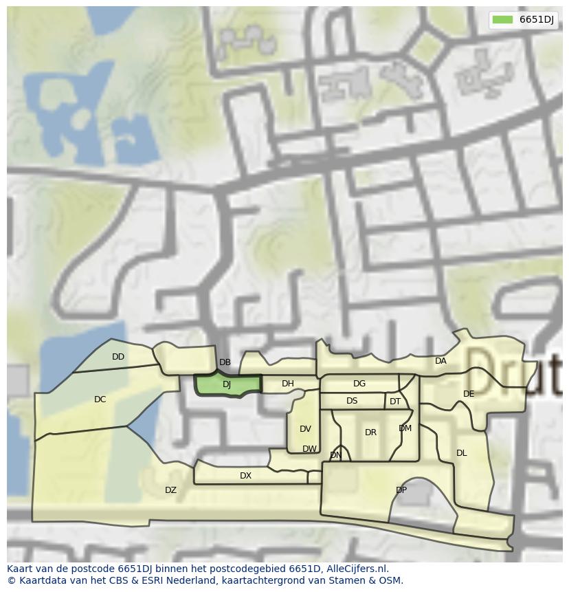 Afbeelding van het postcodegebied 6651 DJ op de kaart.