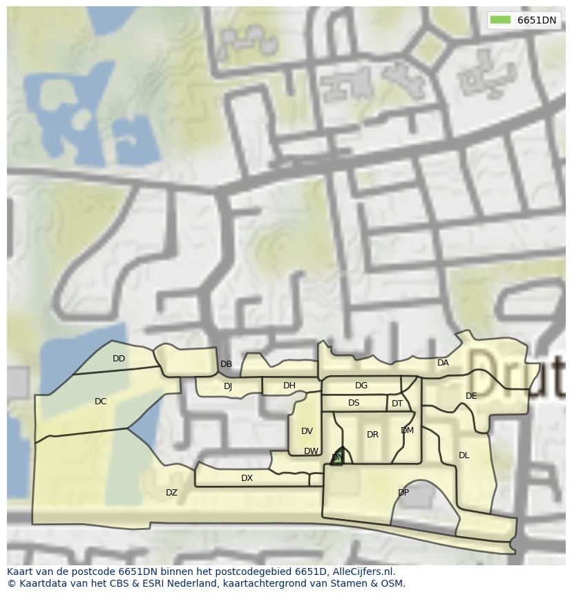 Afbeelding van het postcodegebied 6651 DN op de kaart.