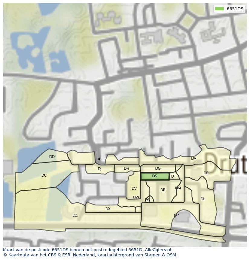 Afbeelding van het postcodegebied 6651 DS op de kaart.