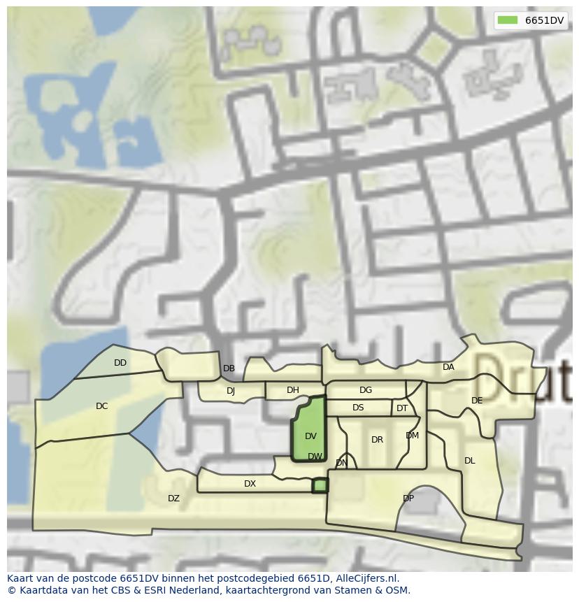 Afbeelding van het postcodegebied 6651 DV op de kaart.