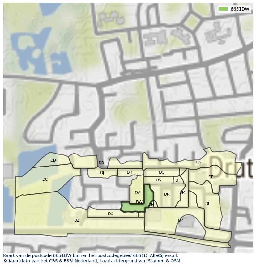 Afbeelding van het postcodegebied 6651 DW op de kaart.