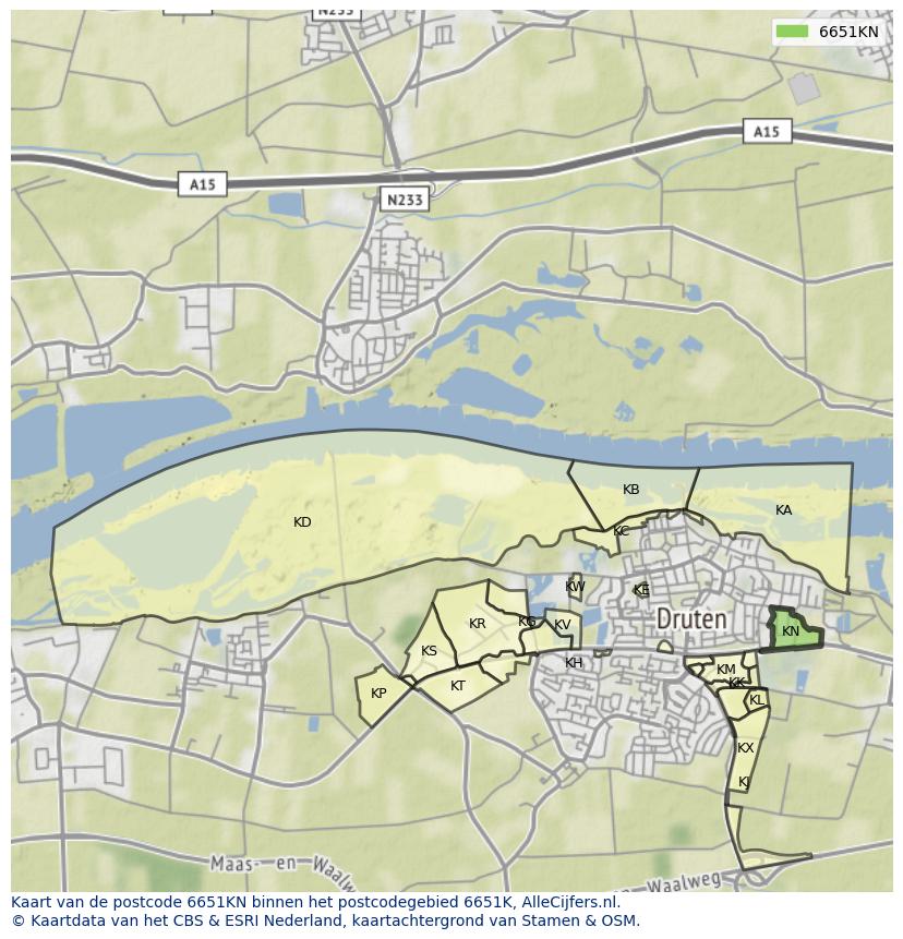 Afbeelding van het postcodegebied 6651 KN op de kaart.