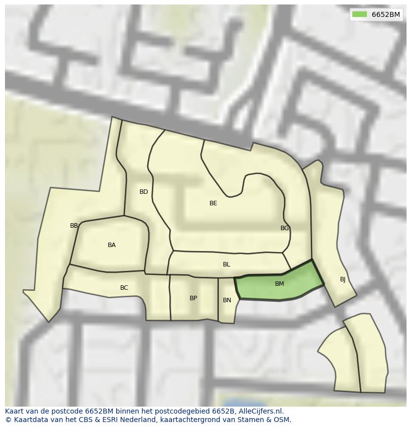 Afbeelding van het postcodegebied 6652 BM op de kaart.