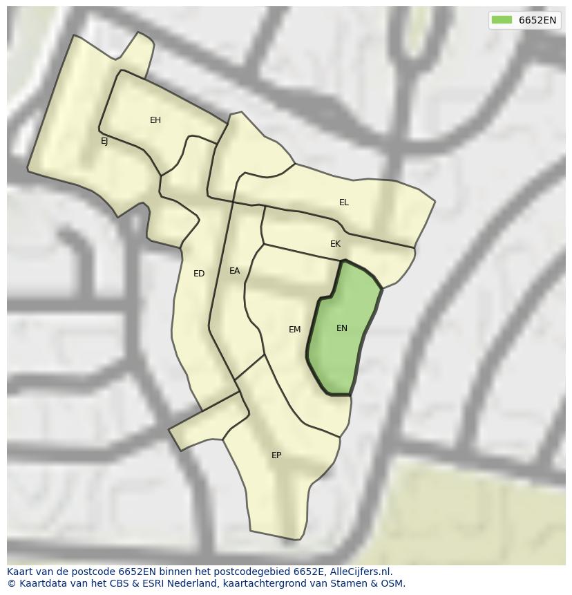 Afbeelding van het postcodegebied 6652 EN op de kaart.