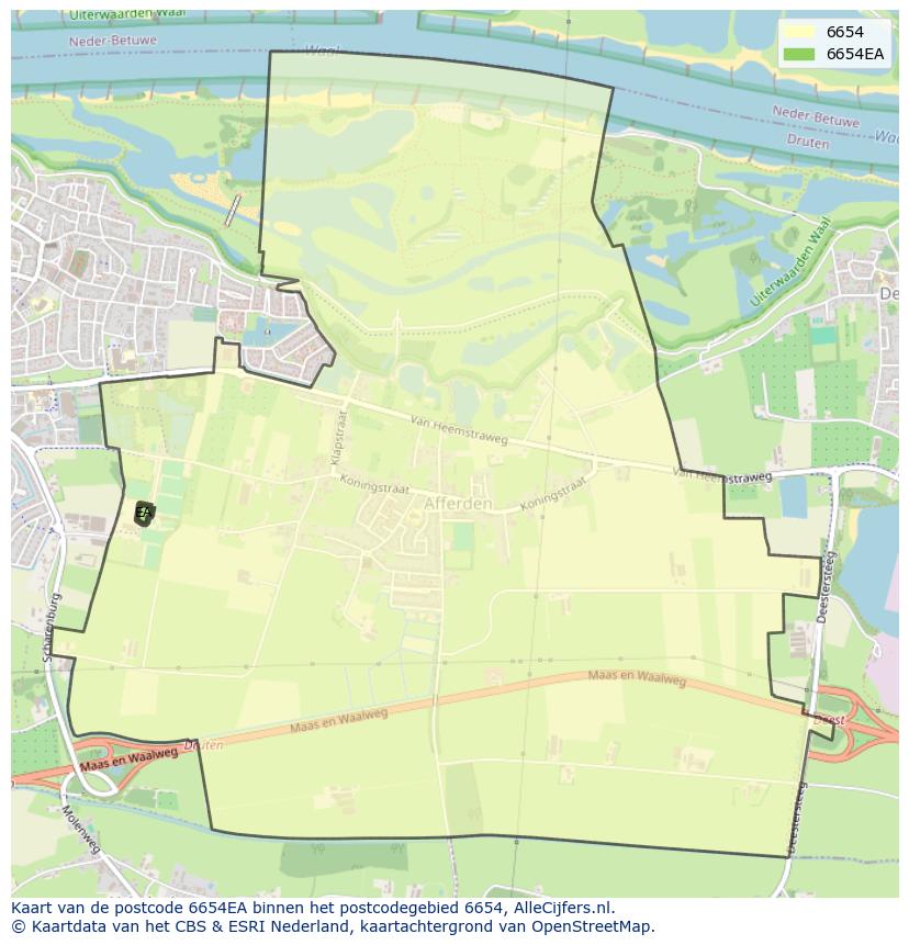 Afbeelding van het postcodegebied 6654 EA op de kaart.