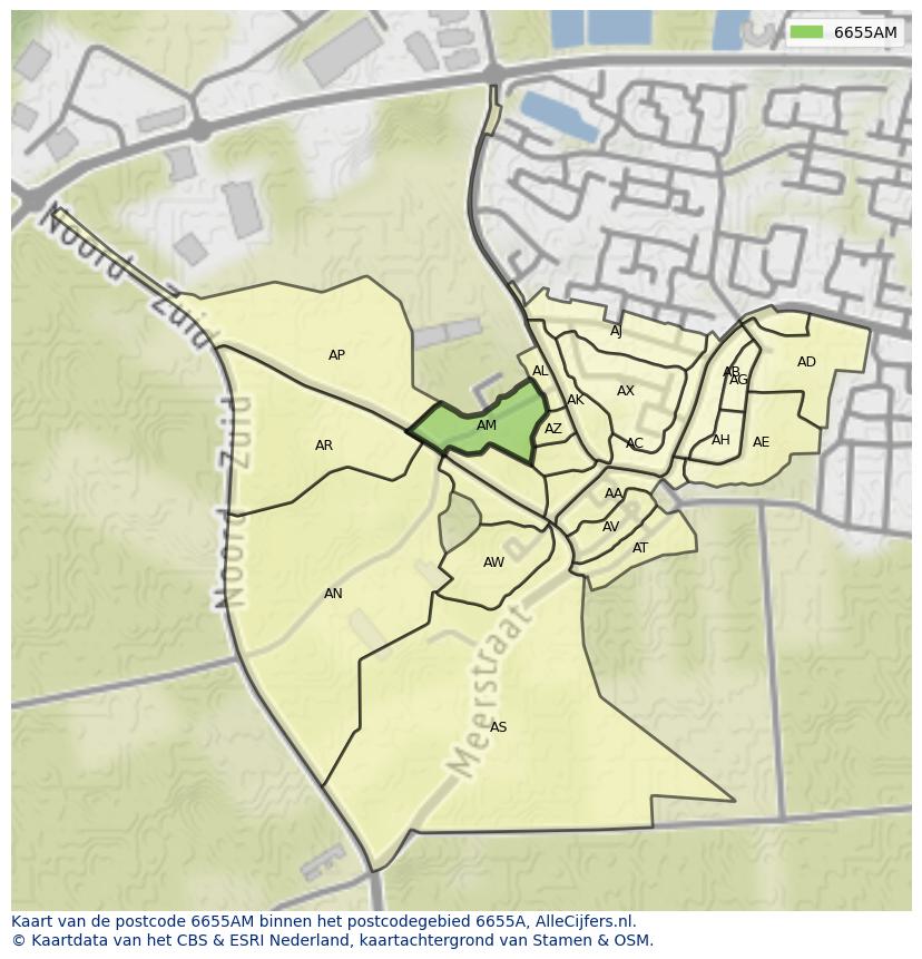 Afbeelding van het postcodegebied 6655 AM op de kaart.