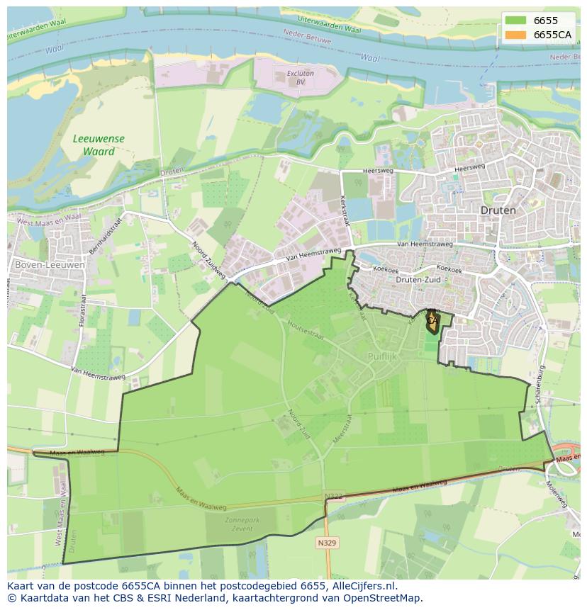 Afbeelding van het postcodegebied 6655 CA op de kaart.