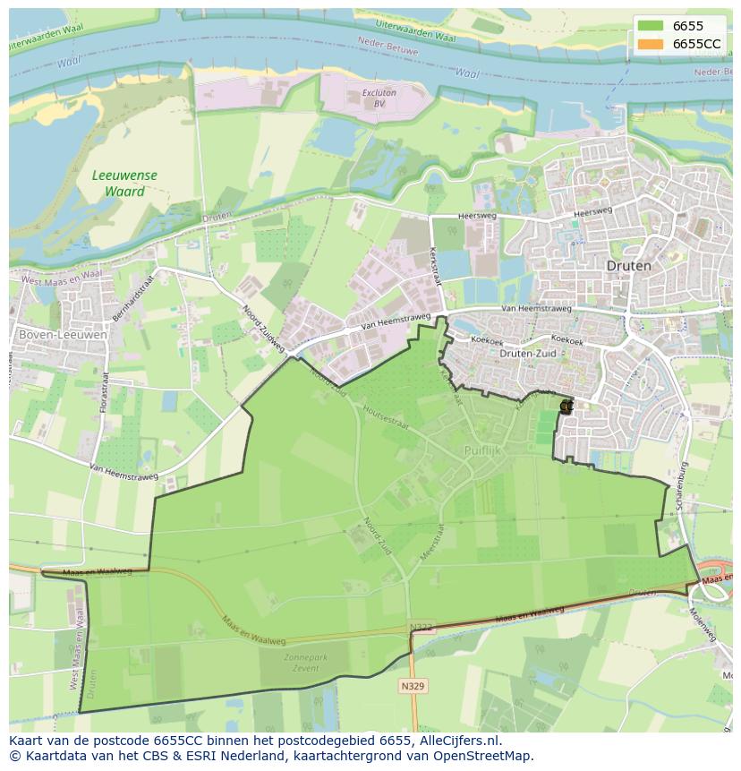 Afbeelding van het postcodegebied 6655 CC op de kaart.