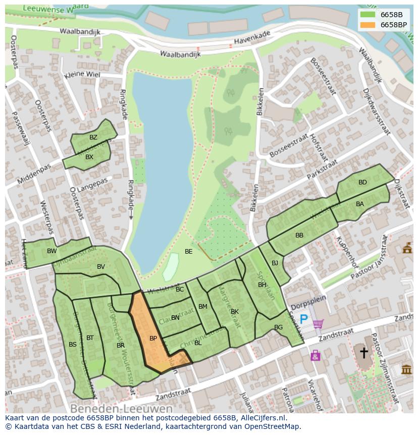 Afbeelding van het postcodegebied 6658 BP op de kaart.