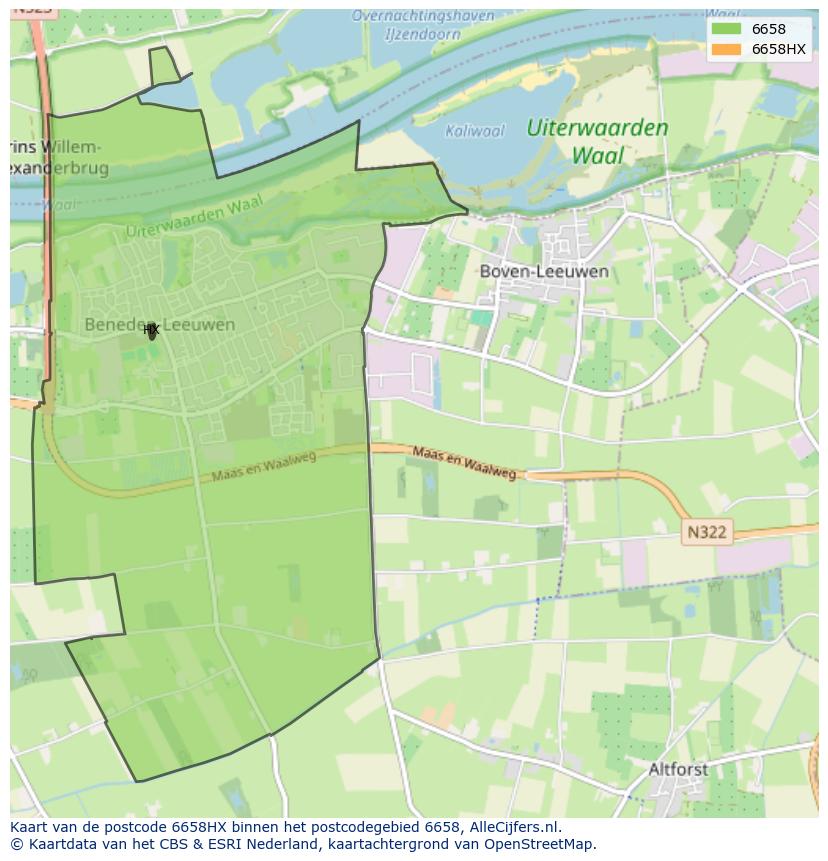 Afbeelding van het postcodegebied 6658 HX op de kaart.