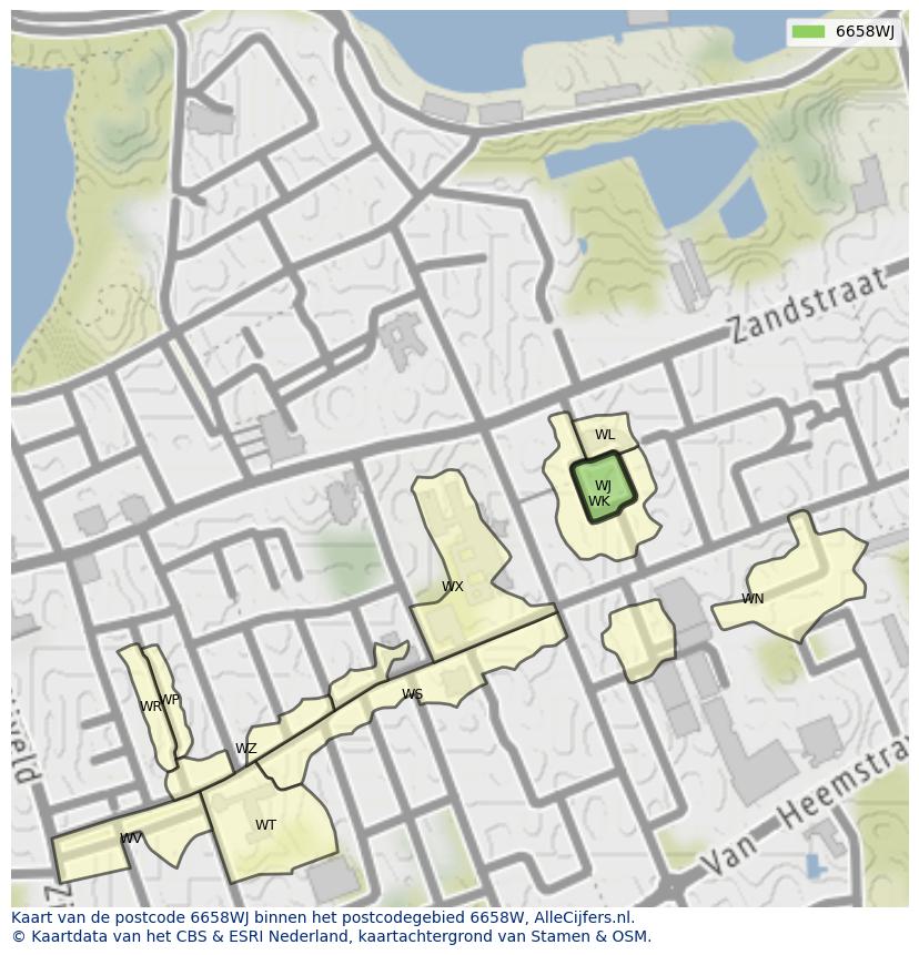Afbeelding van het postcodegebied 6658 WJ op de kaart.