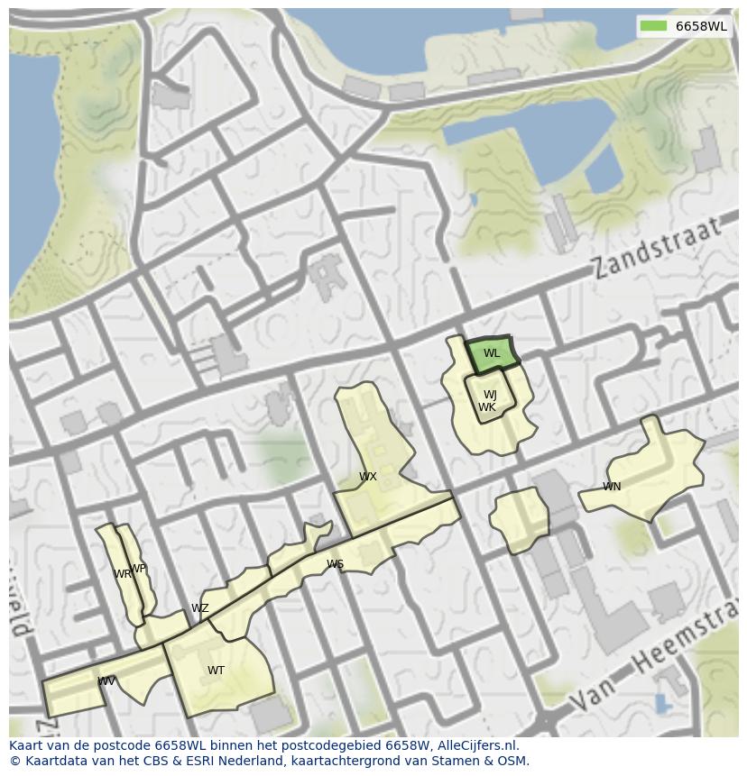 Afbeelding van het postcodegebied 6658 WL op de kaart.