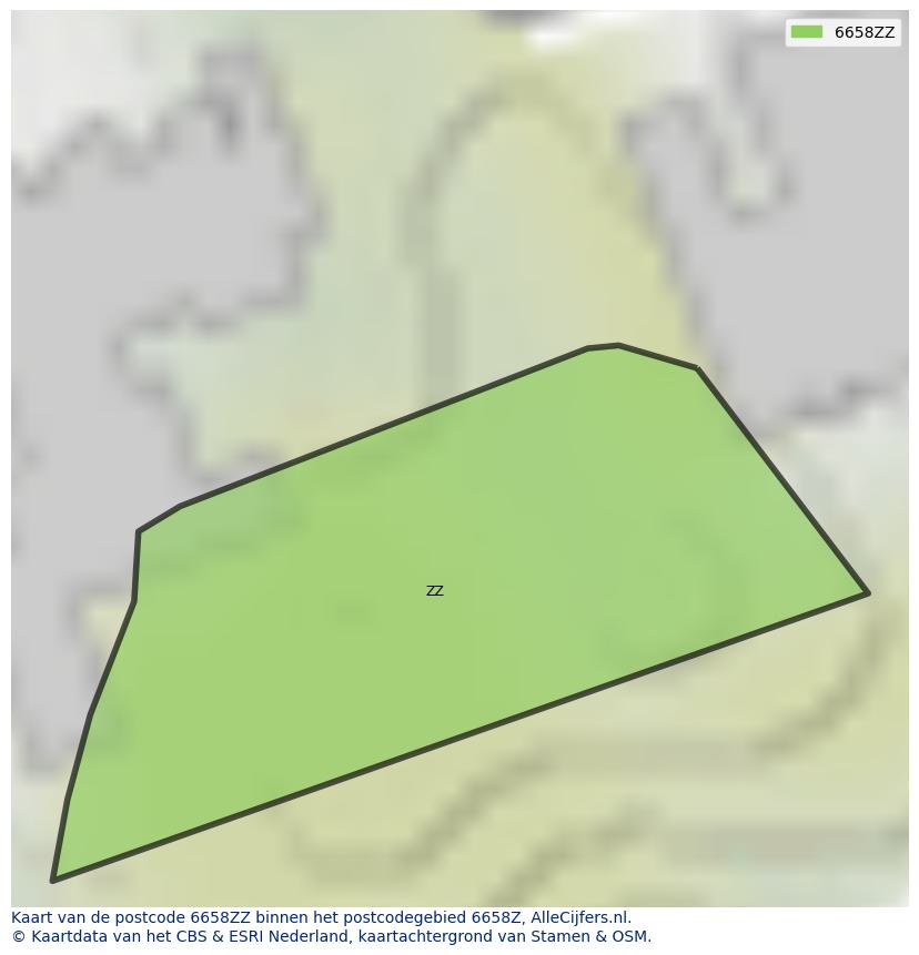 Afbeelding van het postcodegebied 6658 ZZ op de kaart.