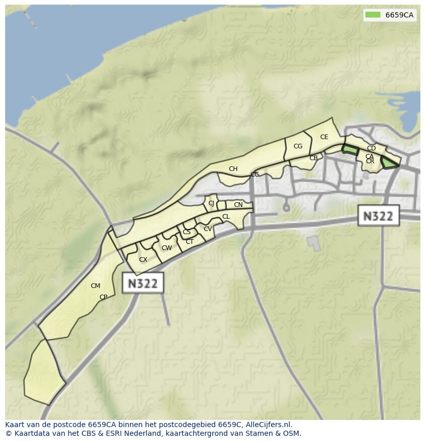 Afbeelding van het postcodegebied 6659 CA op de kaart.