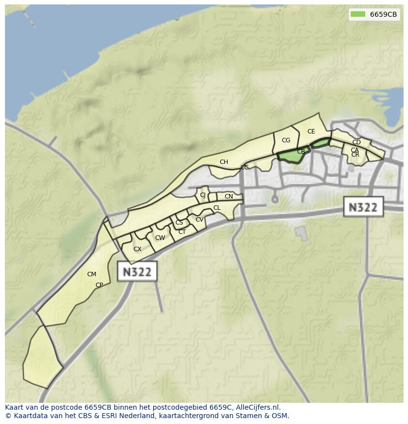 Afbeelding van het postcodegebied 6659 CB op de kaart.