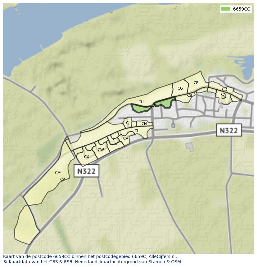 Afbeelding van het postcodegebied 6659 CC op de kaart.