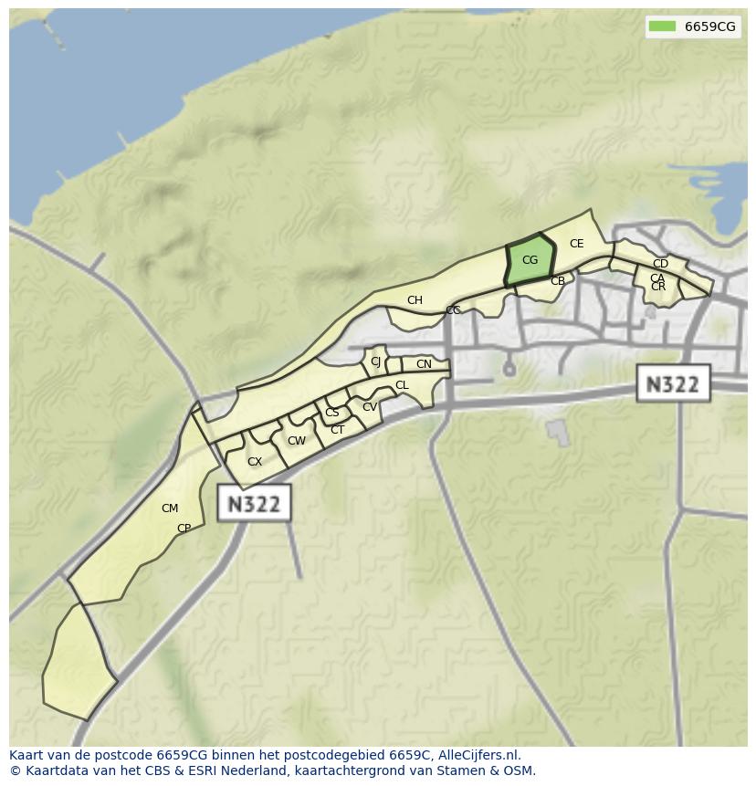 Afbeelding van het postcodegebied 6659 CG op de kaart.