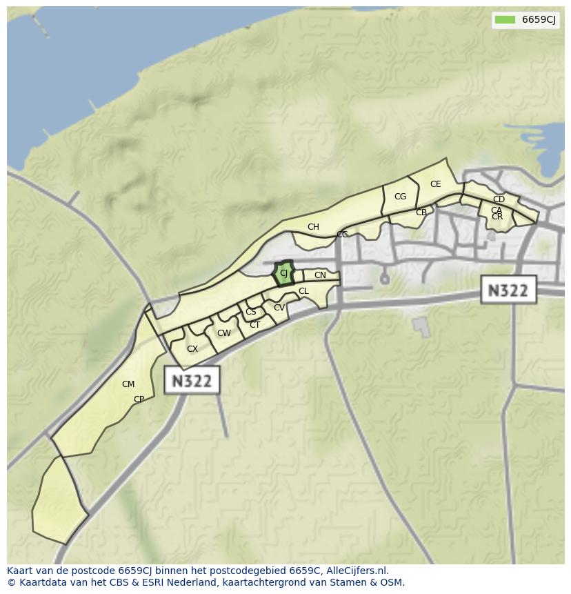 Afbeelding van het postcodegebied 6659 CJ op de kaart.