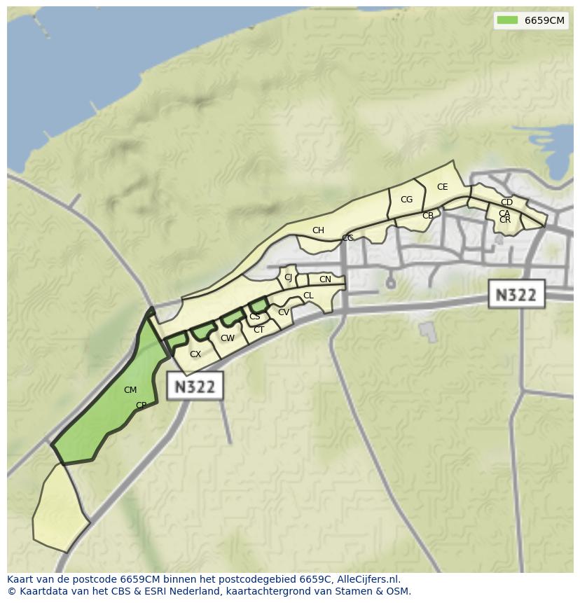 Afbeelding van het postcodegebied 6659 CM op de kaart.