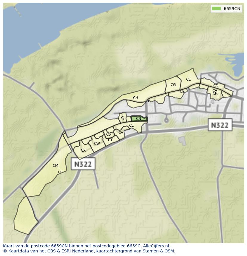 Afbeelding van het postcodegebied 6659 CN op de kaart.