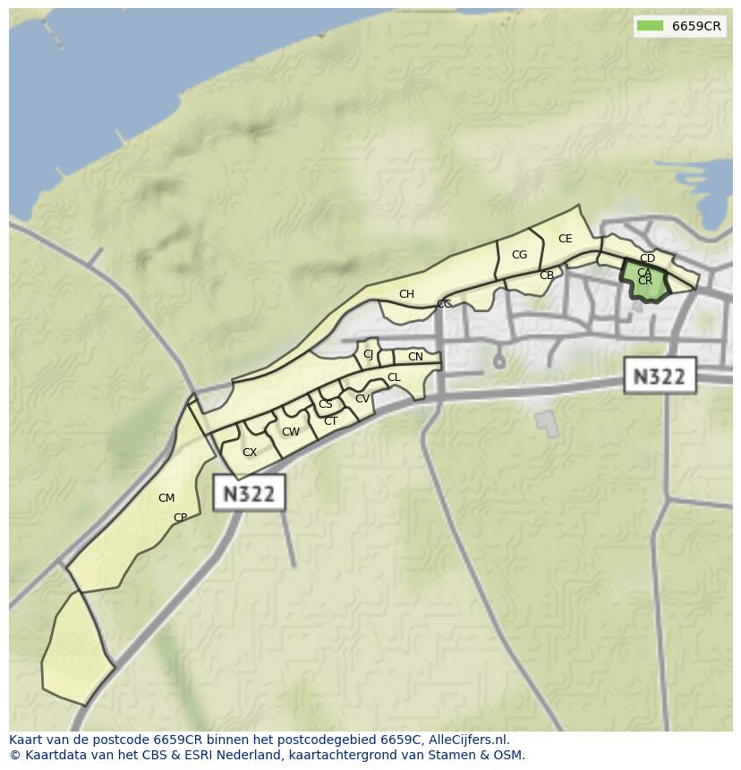 Afbeelding van het postcodegebied 6659 CR op de kaart.
