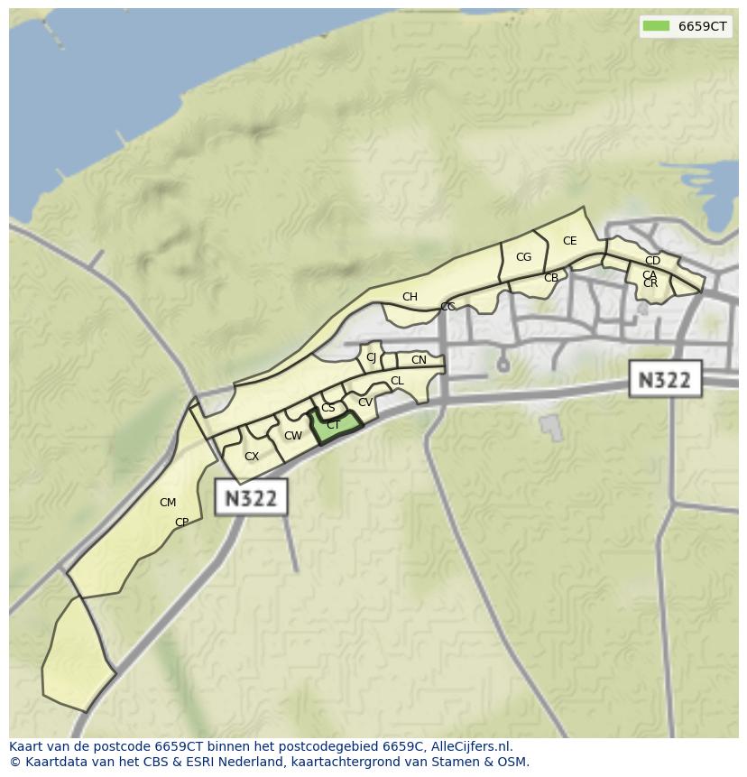 Afbeelding van het postcodegebied 6659 CT op de kaart.