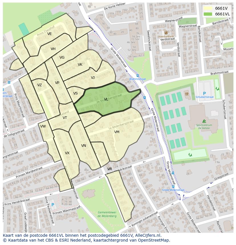 Afbeelding van het postcodegebied 6661 VL op de kaart.