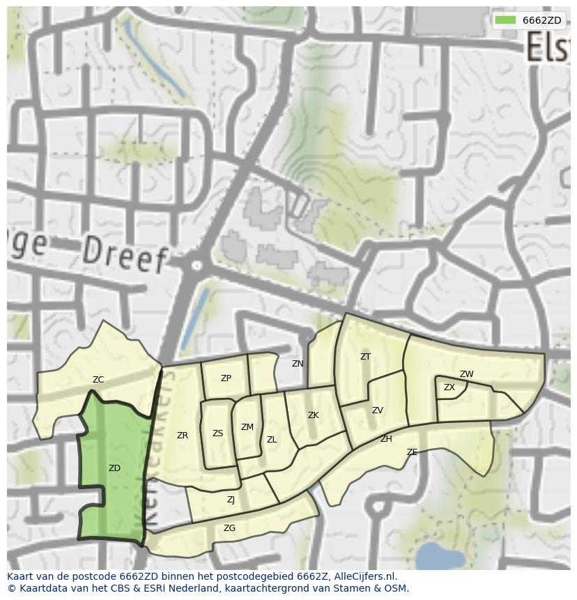 Afbeelding van het postcodegebied 6662 ZD op de kaart.