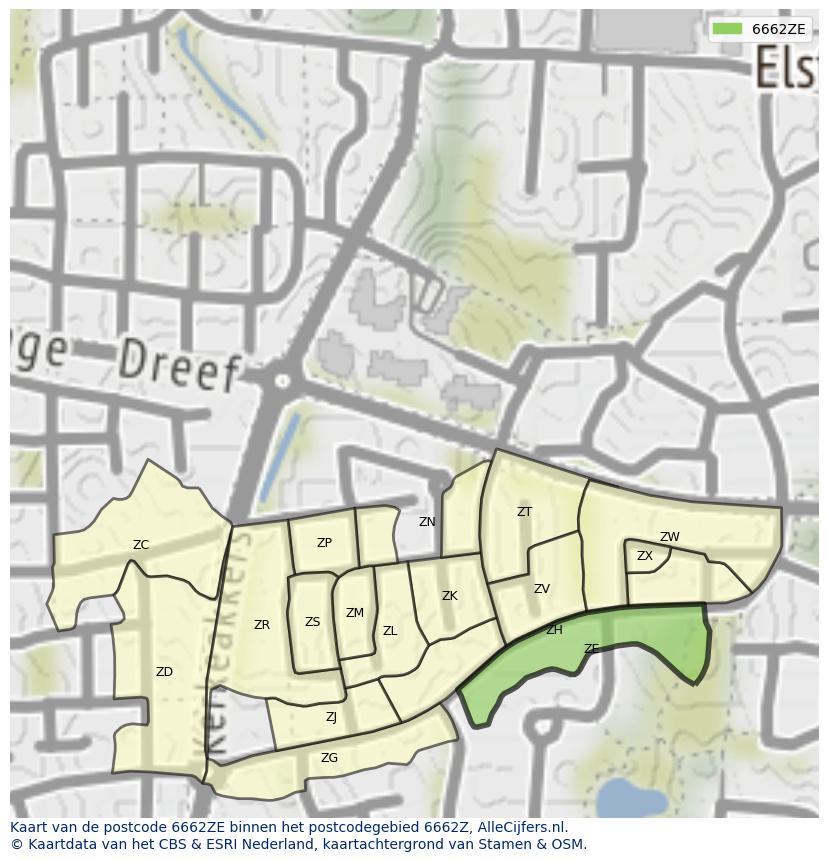 Afbeelding van het postcodegebied 6662 ZE op de kaart.