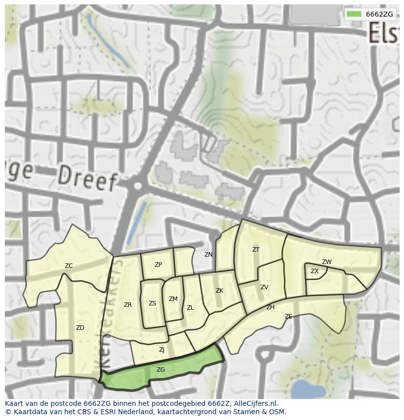 Afbeelding van het postcodegebied 6662 ZG op de kaart.