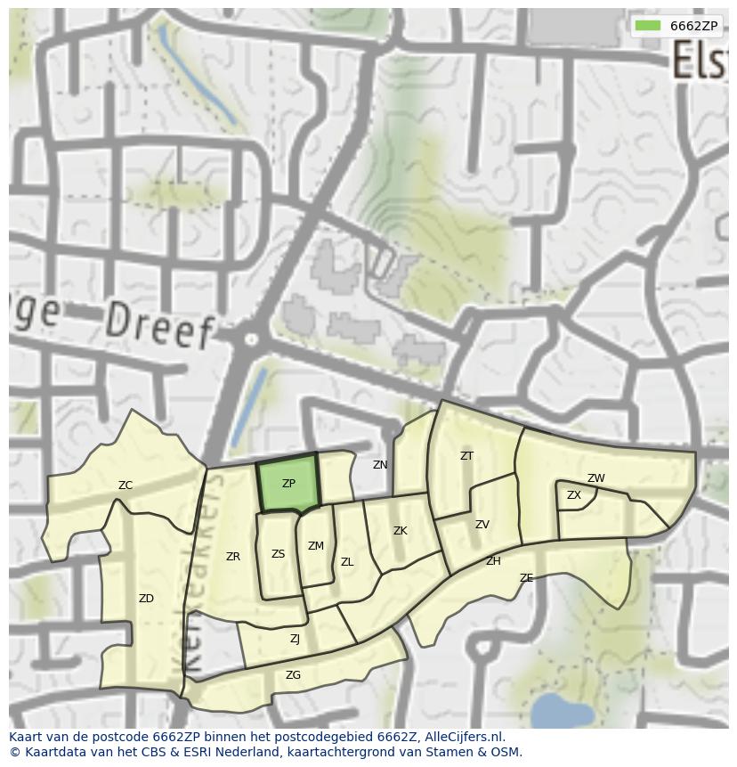 Afbeelding van het postcodegebied 6662 ZP op de kaart.