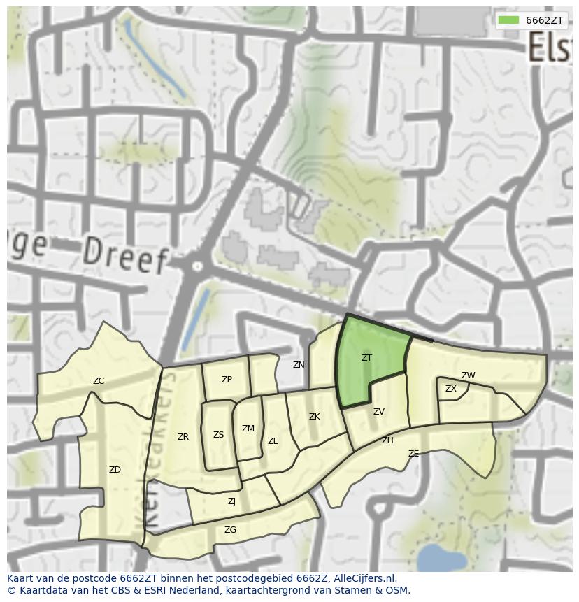 Afbeelding van het postcodegebied 6662 ZT op de kaart.