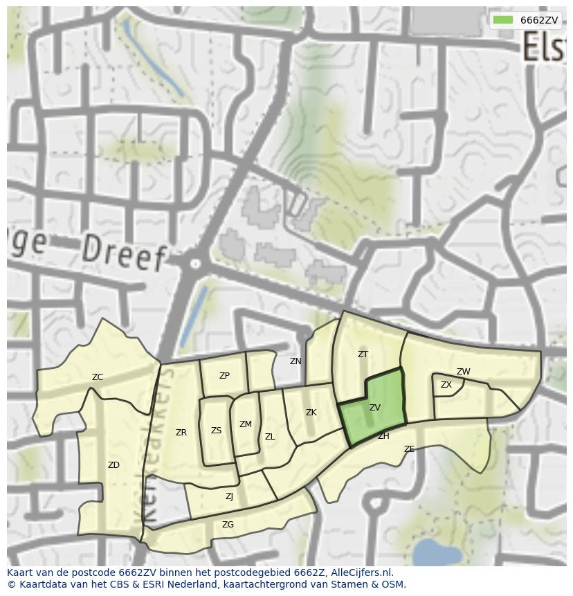 Afbeelding van het postcodegebied 6662 ZV op de kaart.