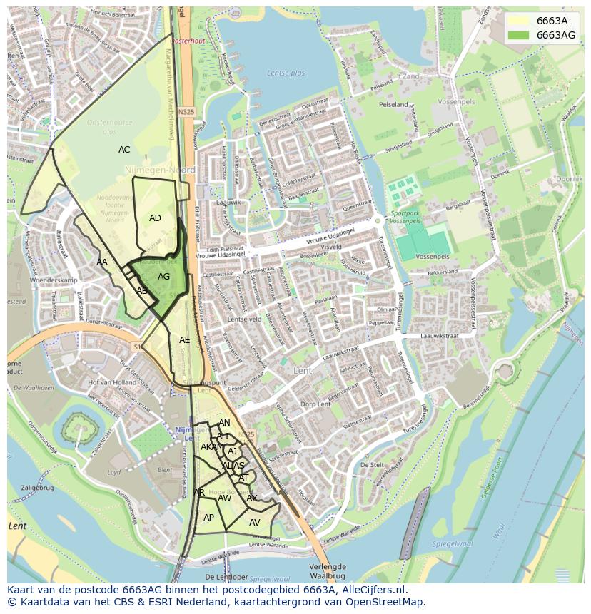 Afbeelding van het postcodegebied 6663 AG op de kaart.