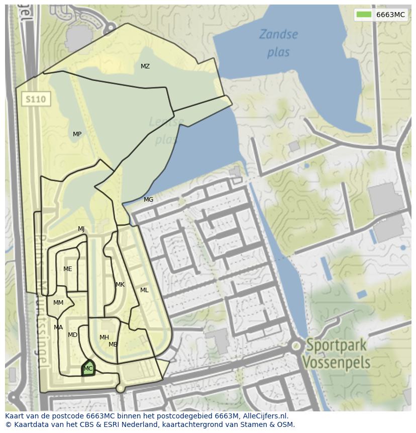 Afbeelding van het postcodegebied 6663 MC op de kaart.