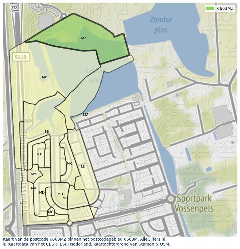 Afbeelding van het postcodegebied 6663 MZ op de kaart.