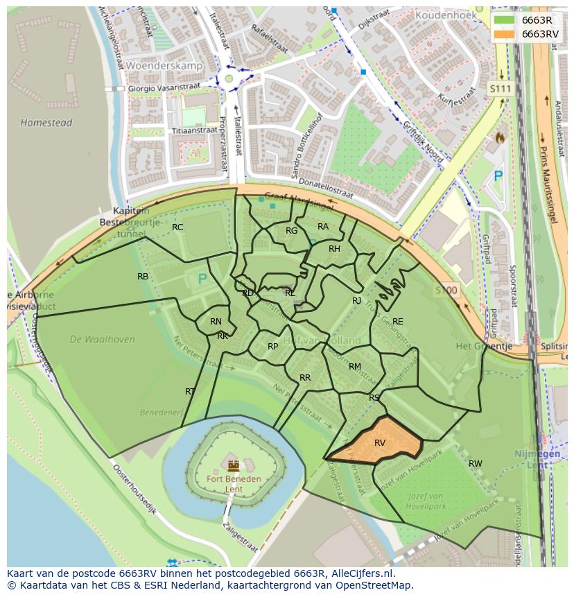 Afbeelding van het postcodegebied 6663 RV op de kaart.