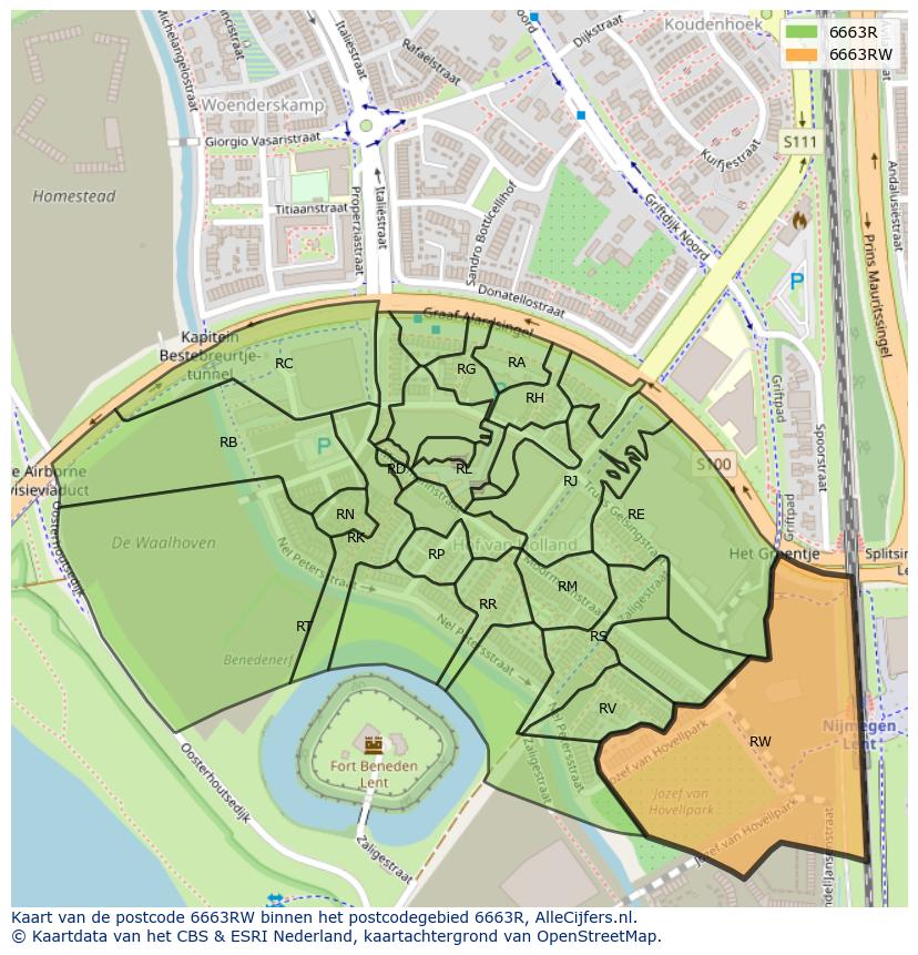 Afbeelding van het postcodegebied 6663 RW op de kaart.